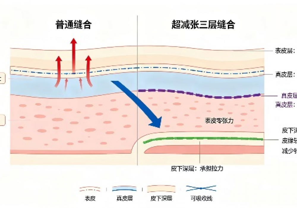 普通缝合 vs 超减张美容缝合，差别可能是一辈子的疤痕样子